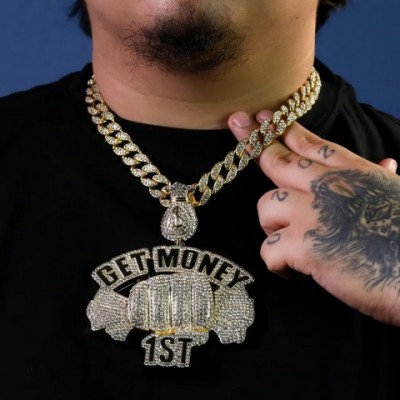Large Jumbo Hip Hop Certified Gold Pendant with 20" Cuban Chain - Perfect Gift for Men