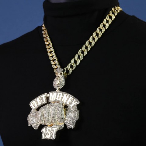 Large Jumbo Hip Hop Certified Gold Pendant with 20" Cuban Chain - Perfect Gift for Men
