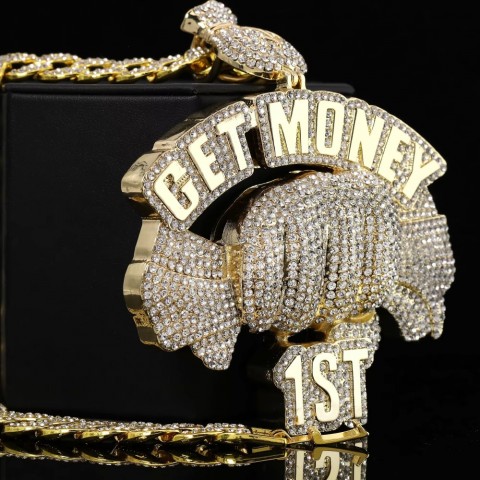 Large Jumbo Hip Hop Certified Gold Pendant with 20" Cuban Chain - Perfect Gift for Men