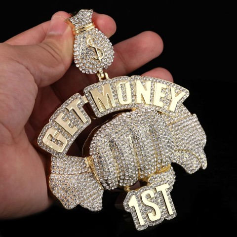 Large Jumbo Hip Hop Certified Gold Pendant with 20" Cuban Chain - Perfect Gift for Men