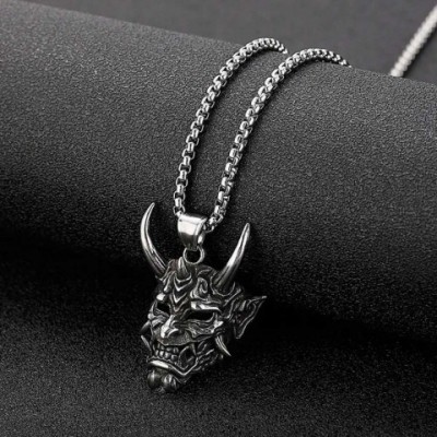Vintage Punk Demon Mask Samurai Pendant Necklace - Unisex Long Chain Rock Gift