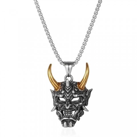 Vintage Punk Demon Mask Samurai Pendant Necklace - Unisex Long Chain Rock Gift
