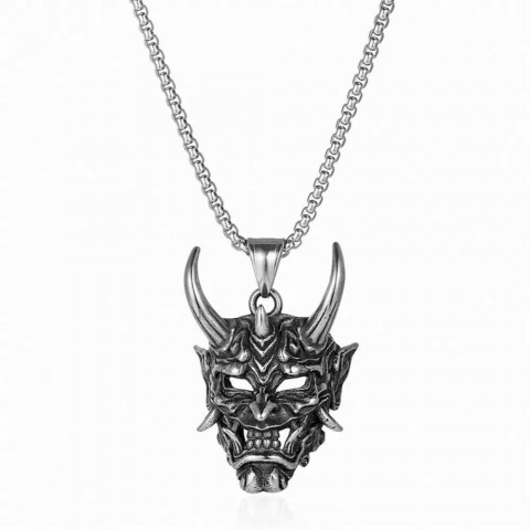 Vintage Punk Demon Mask Samurai Pendant Necklace - Unisex Long Chain Rock Gift