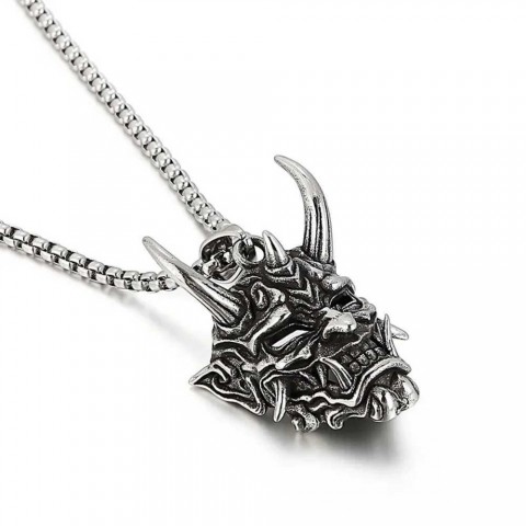 Vintage Punk Demon Mask Samurai Pendant Necklace - Unisex Long Chain Rock Gift