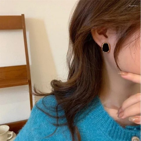 Korean Style Stud Earrings for Women, Black Bean Shape Jewelry, Trendy 2025 Wedding Aretes