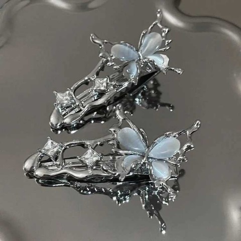 Y2K Irregular Liquid Metal Hair Clip, Zircon Girls' Fashion Bond Clip