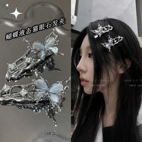 Y2K Irregular Liquid Metal Hair Clip, Zircon Girls' Fashion Bond Clip