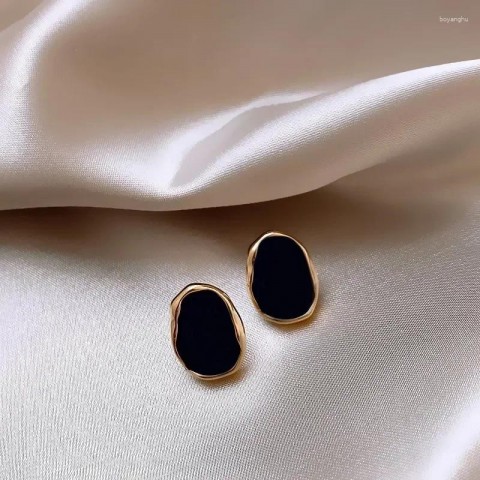 Korean Style Stud Earrings for Women, Black Bean Shape Jewelry, Trendy 2025 Wedding Aretes