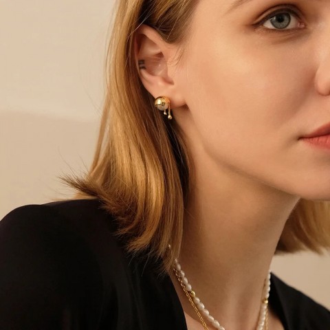 TirNaNog Bohemian Stud Earrings with Unique Baroque Pearl for Women