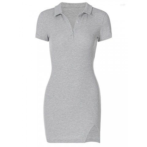 Casual Summer Mini Dress for Women with Short Sleeve and Slit Detail