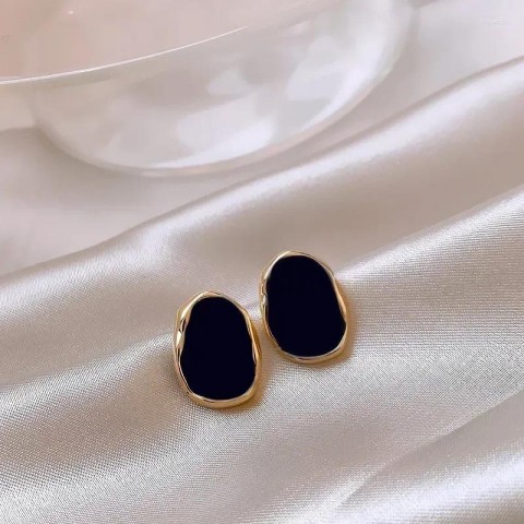 Korean Style Stud Earrings for Women, Black Bean Shape Jewelry, Trendy 2025 Wedding Aretes