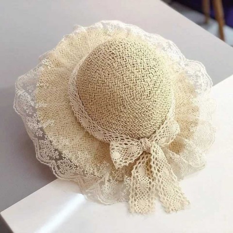 Menoea 2023 Breathable Lace Bow Straw Hat for Girls