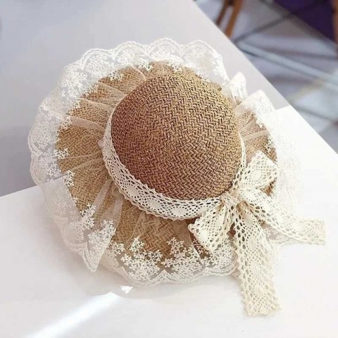 Menoea 2023 Breathable Lace Bow Straw Hat for Girls