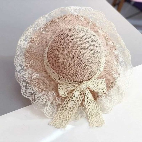 Menoea 2023 Breathable Lace Bow Straw Hat for Girls
