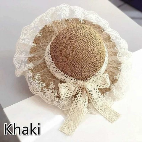 Menoea 2023 Breathable Lace Bow Straw Hat for Girls