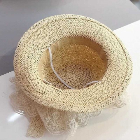 Menoea 2023 Breathable Lace Bow Straw Hat for Girls