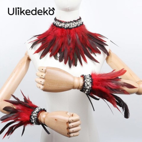 Punk Gothic Silk Arm Warmers with Feather Wrist Cuff for Unisex Performance
