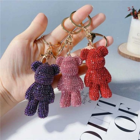 Creative Diamond-Studded Teddy Bear Keychain for Boys