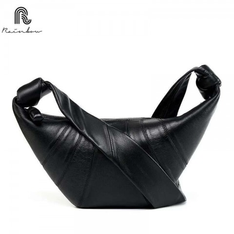 Colorful Sheepskin Crescent Tote - Versatile Women's Handbag with Large Capacity