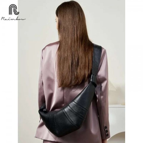 Colorful Sheepskin Crescent Tote - Versatile Women's Handbag with Large Capacity