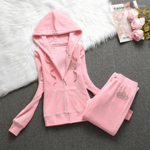 Women's Velvet Tracksuit 2024 Fall Elegant Two Piece Pants Set