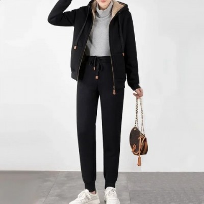 Autumn Winter Women's Luxurious Acetate Hoodie & Harem Pants Set