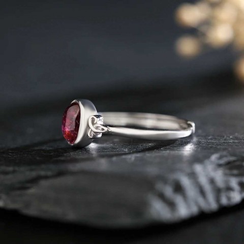 7mm x 5mm Oval Garnet Adjustable Sterling Silver Wedding Ring for Women