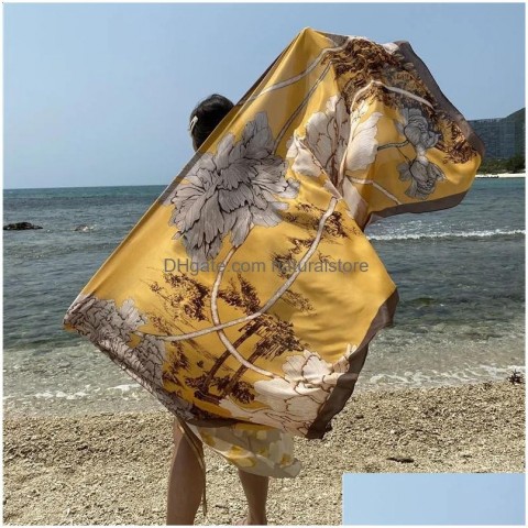 Elegant Floral Sarong Wrap for Women Beach Cover-Up 90x180cm