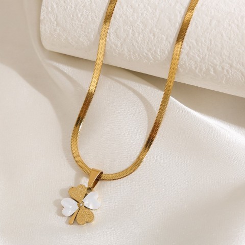 Elegant Simple Geometry Flower Pendant Necklace, Gold Stainless Steel, Women's Crystal Jewelry Gifts