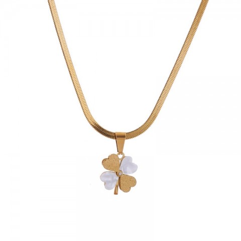 Elegant Simple Geometry Flower Pendant Necklace, Gold Stainless Steel, Women's Crystal Jewelry Gifts