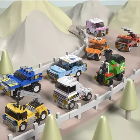 8-Piece ABS Plastic Self-Locking Bricks for Boys - Build City Vehicles & Puzzle Toys