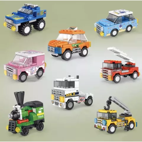 8-Piece ABS Plastic Self-Locking Bricks for Boys - Build City Vehicles & Puzzle Toys