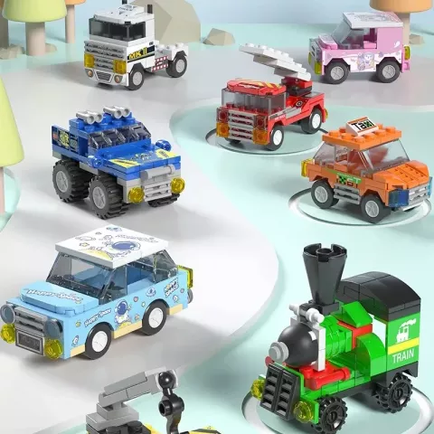 8-Piece ABS Plastic Self-Locking Bricks for Boys - Build City Vehicles & Puzzle Toys