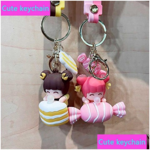 Cute Cartoon Keychains & Lanyards - Soft Leather Bag Key Ring Accessories by F Dhexw