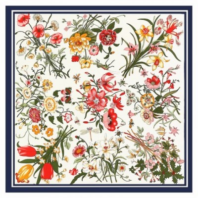 Luxury Twill Silk Scarf for Women - Large Floral Print Hijab