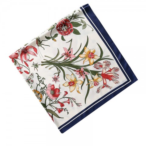 Luxury Twill Silk Scarf for Women - Large Floral Print Hijab