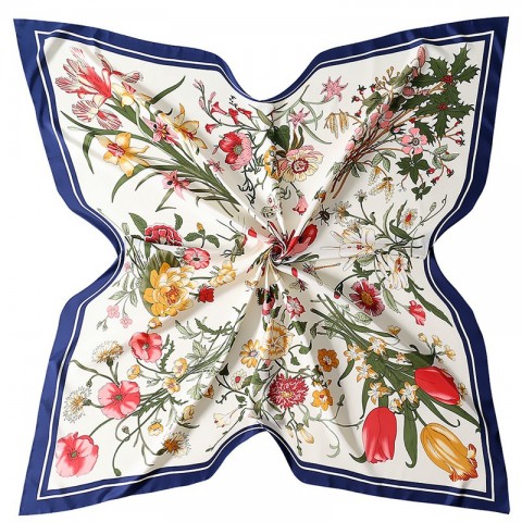 Luxury Twill Silk Scarf for Women - Large Floral Print Hijab
