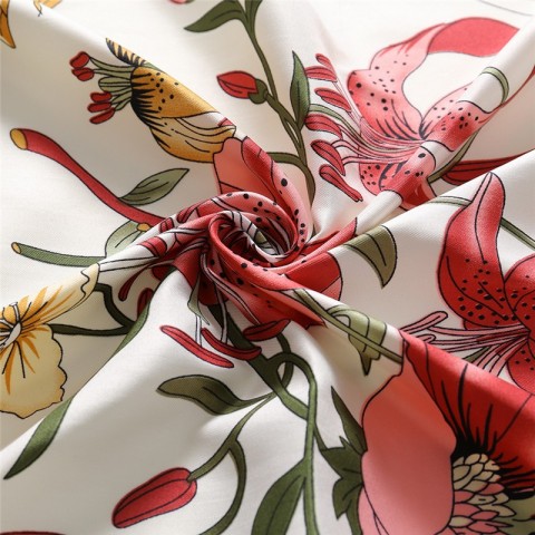 Luxury Twill Silk Scarf for Women - Large Floral Print Hijab