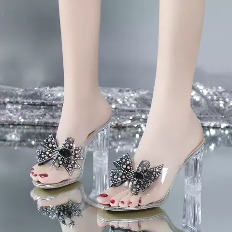 Summer Wind Transparent Crystal Heels - Sexy Red Net Sandals for Women