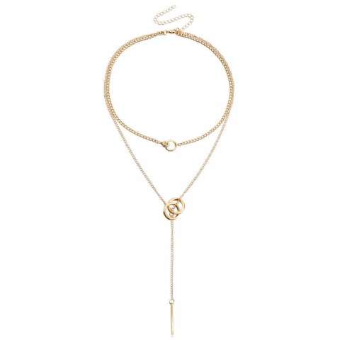 Zuo Wen Women's Cool Pendant Necklaces with Double Circle Collarbone Chain and Turquoise Tassel