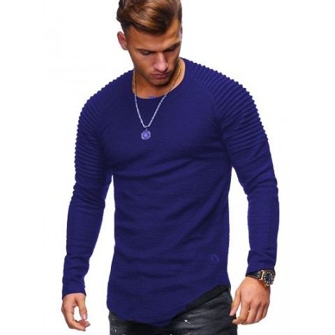 Tide Wrinkled Shoulder Design Men's Long Sleeve T-Shirt, Free Shipping M-3XL, Cotton Blend, Solid Colors