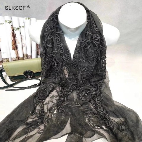 SLKSCF Men's Embroidered Silk Shawl, 180x110CM, Fashionable Wrap for Sports