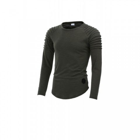 Tide Wrinkled Shoulder Design Men's Long Sleeve T-Shirt, Free Shipping M-3XL, Cotton Blend, Solid Colors