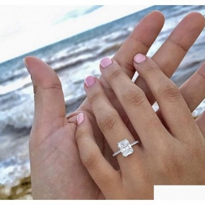 Luxury Women's 925 Sterling Silver Engagement Ring with 4Ct Square Radiant Cut Cubic Zirconia