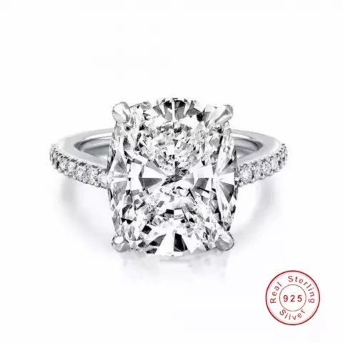 Luxury Women's 925 Sterling Silver Engagement Ring with 4Ct Square Radiant Cut Cubic Zirconia