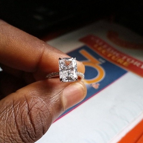 Luxury Women's 925 Sterling Silver Engagement Ring with 4Ct Square Radiant Cut Cubic Zirconia