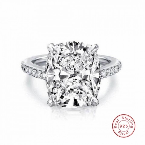 Luxury Women's 925 Sterling Silver Engagement Ring with 4Ct Square Radiant Cut Cubic Zirconia