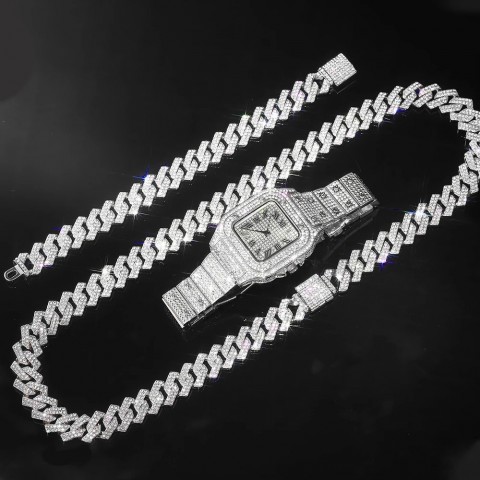 Gold Hip Hop Choker Watch with Rhinestones for Men