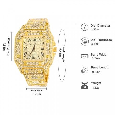 Gold Hip Hop Choker Watch with Rhinestones for Men