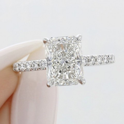Luxury Women's 925 Sterling Silver Engagement Ring with 4Ct Square Radiant Cut Cubic Zirconia
